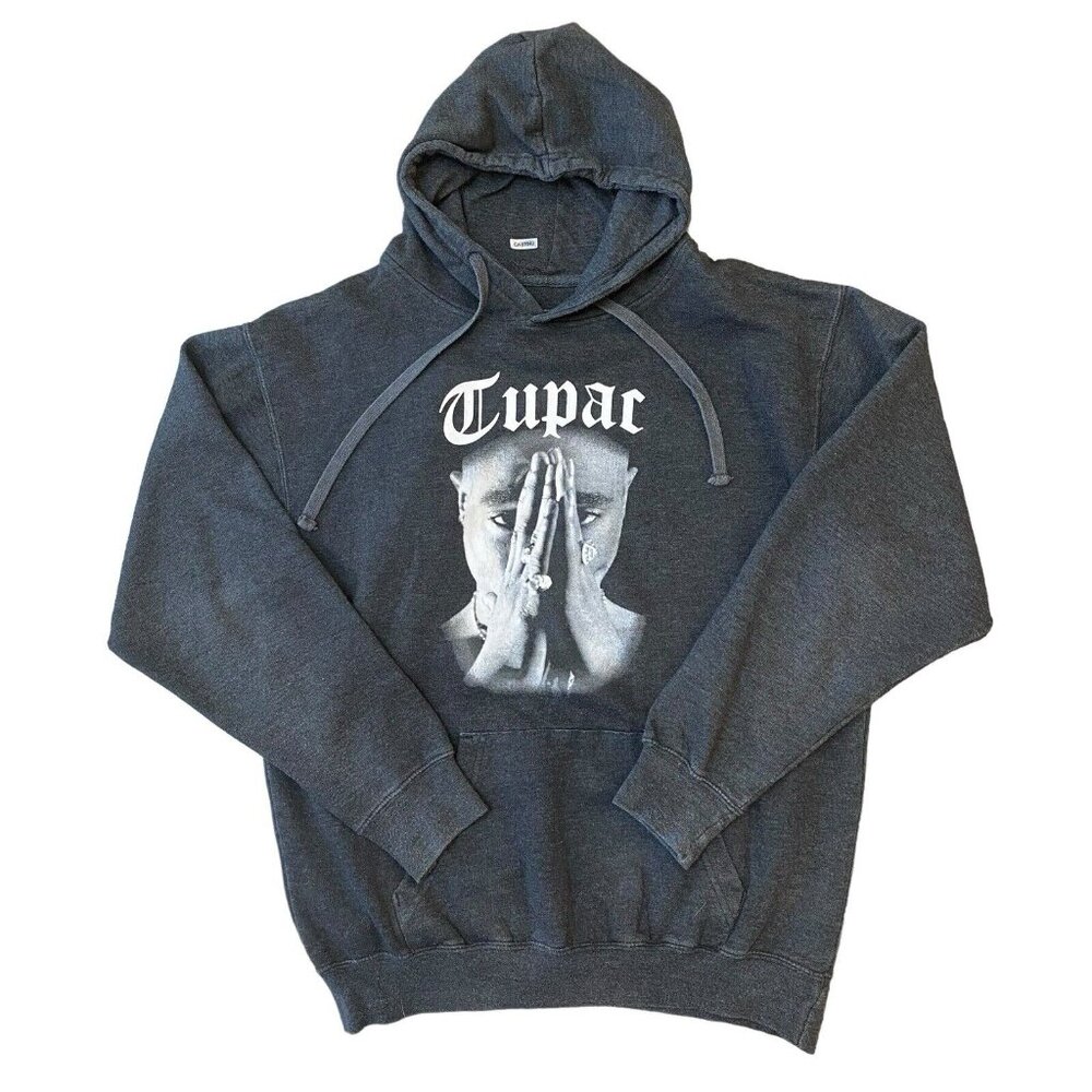 Cross Colours Tupac Shakur Hoodie Size Large Y2k Style Rap Hip Made in USA Gray